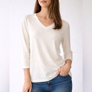 iNCEE White Long Sleeve V-Neck Top | Basic Layering Tee | Size L